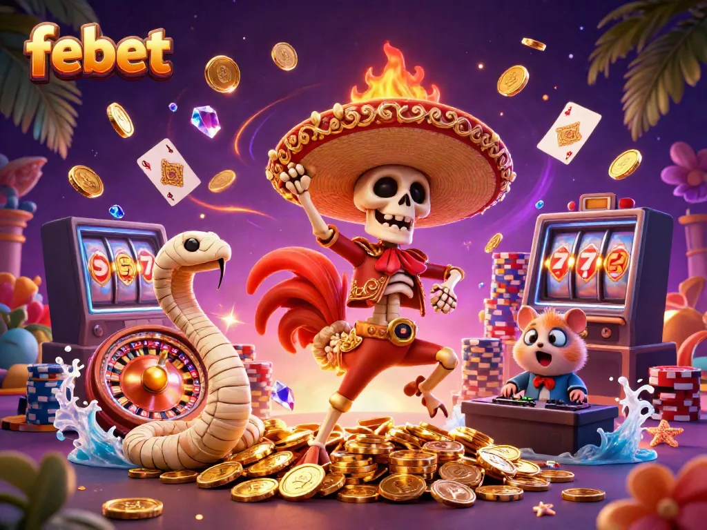 Experience excitement with febet's vibrant casino world filled with animated characters and dazzling game elements.