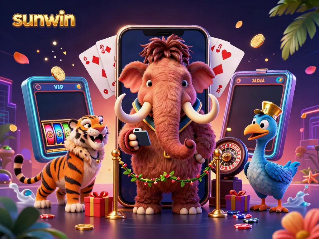Experience high-stakes excitement at sunwin with premium casino elements in a vibrant bouncer scene