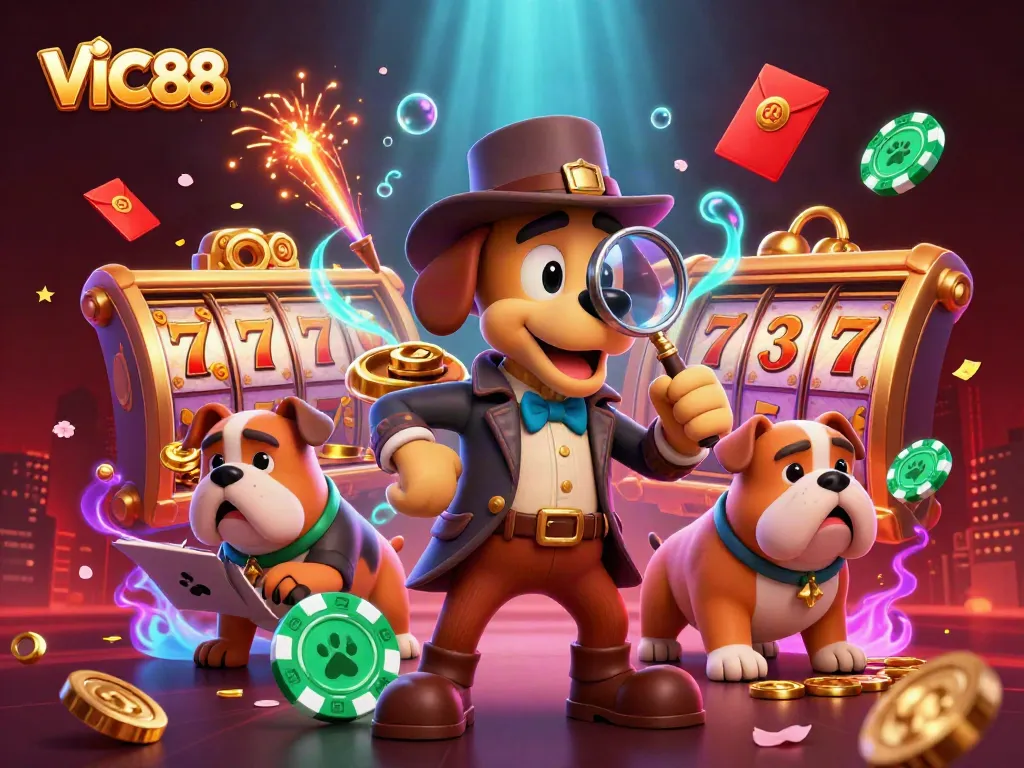 VIC88 presents an exciting detective scene with casino elements, highlighting poker gameplay.
