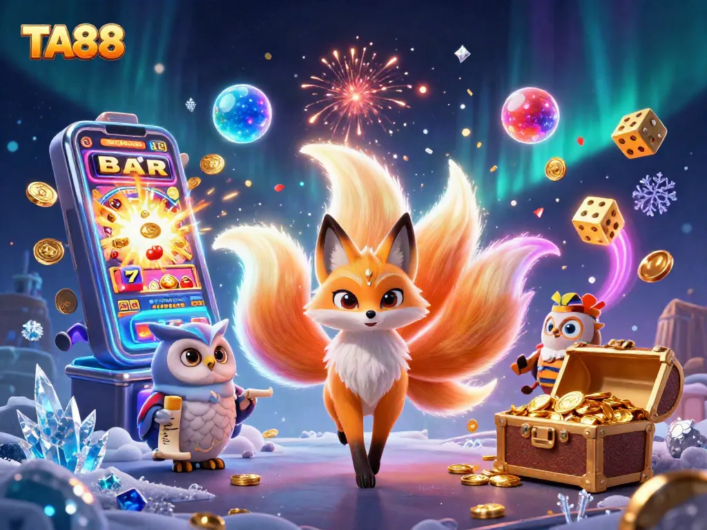 Experience the excitement of TA88 with a vivid slot machine explosion and enchanting characters.