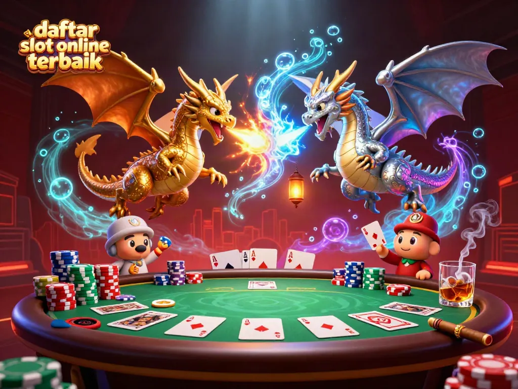 Permainan slot terbaik online dengan tampilan naga dan elemen kasino yang kaya detail.