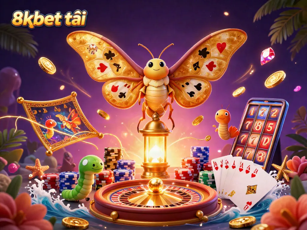 Experience the excitement of 8xbet tải with a vibrant illustration of casino elements and golden motifs.