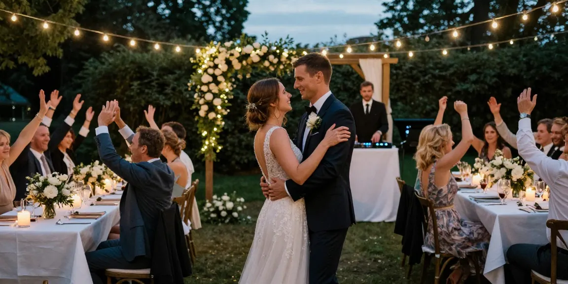 Hochzeit DJ Berlin bei romantischer Feier mit tanzendem Paar und fröhlichen Gästen
