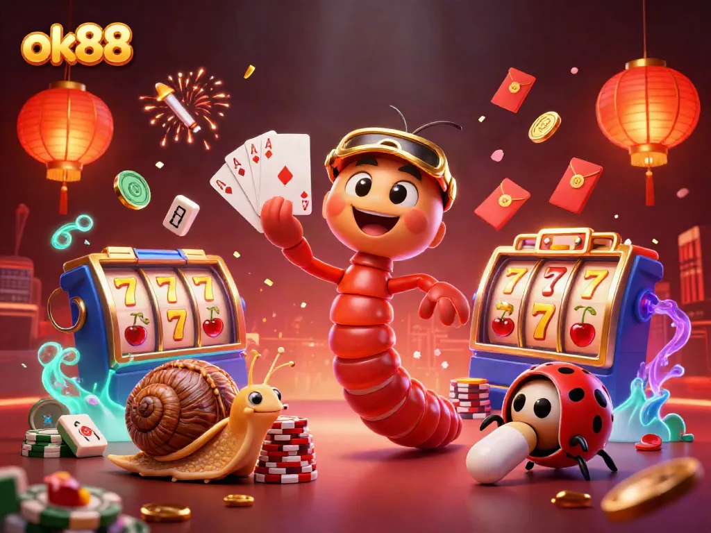 Experience the vibrant excitement of ok88 with a 3D cartoon casino scene featuring playful characters and rich game elements.