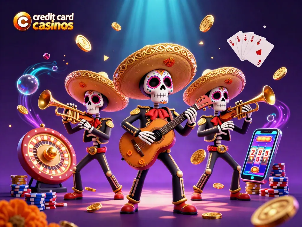 Cascade of golden coins and vibrant gemstones represent the excitement of credit card casinos.