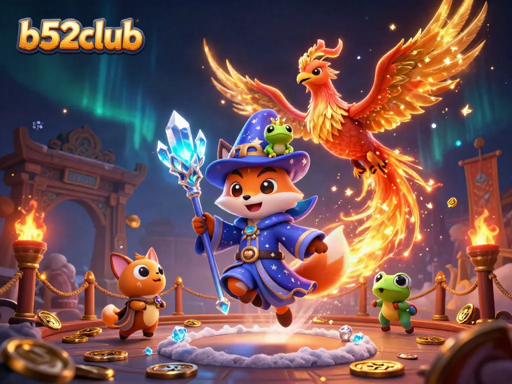 Experience the thrill at b52club with a wizard, phoenix, and vibrant casino atmosphere.