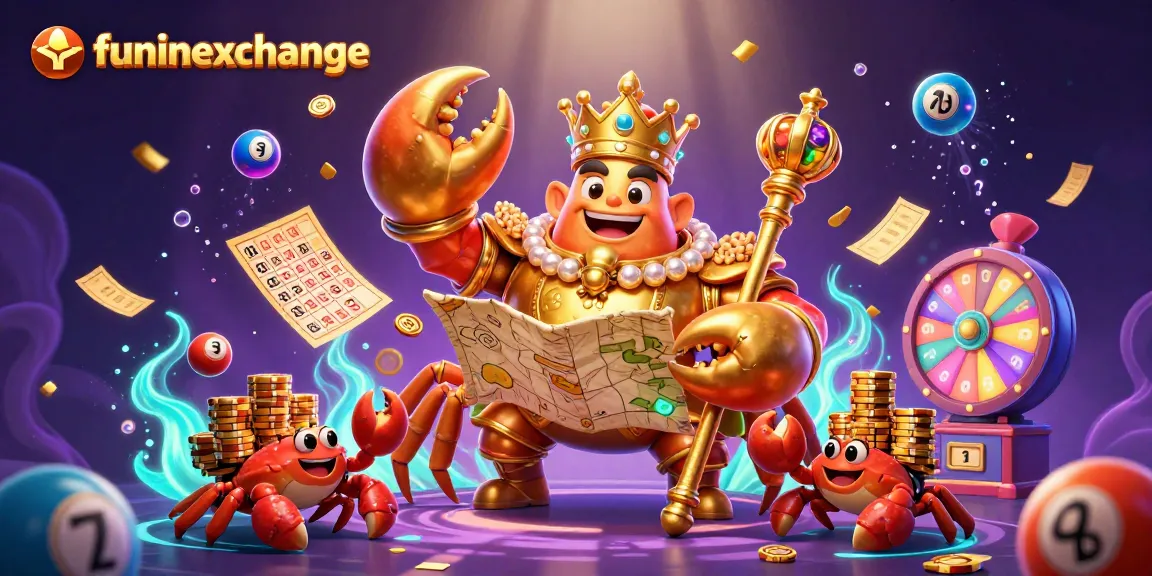 Experience the excitement of funinexchange with a vibrant 3D cartoon scene featuring a golden crab emperor and engaging casino elements.