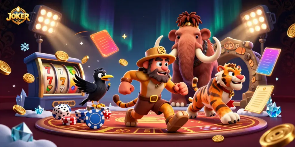 Experience exciting gameplay in the JOKER-themed prehistoric casino with stunning graphics.