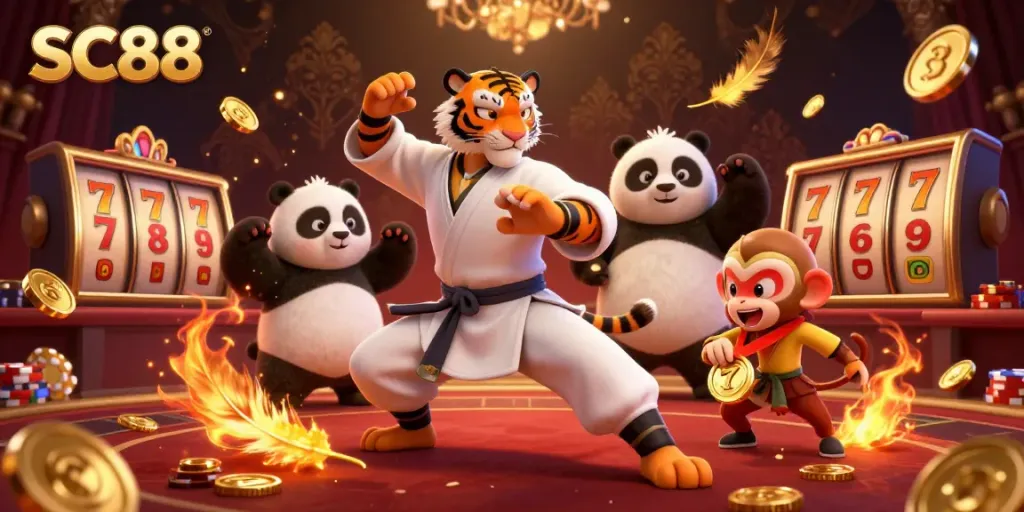Experience the thrilling world of SC88 with cartoon characters in a dynamic casino setting.