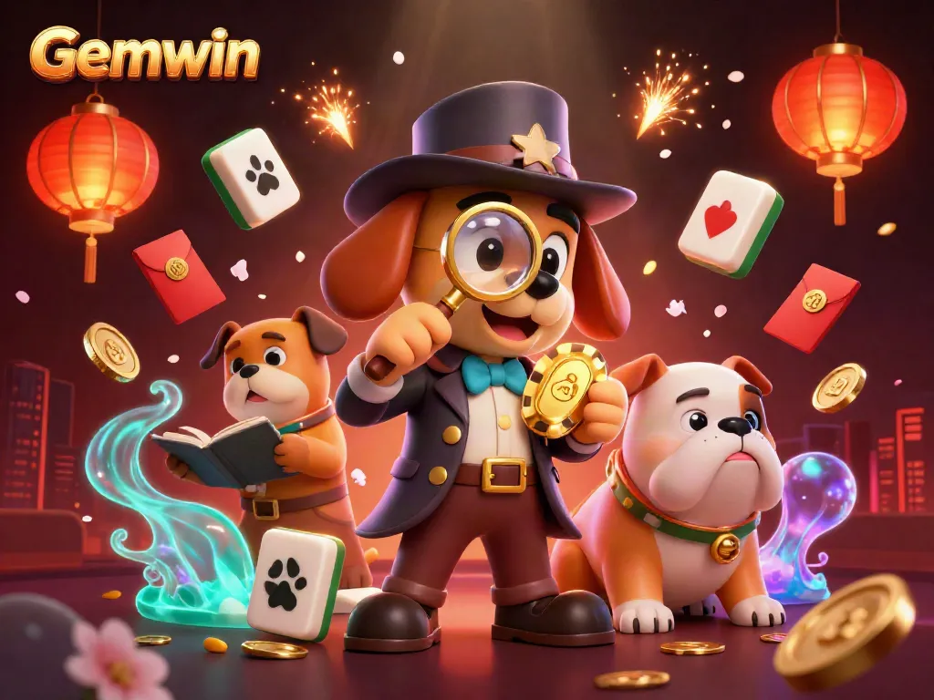 Engage in thrilling gameplay at Gemwin, featuring a detective bloodhound exploring poker clues.