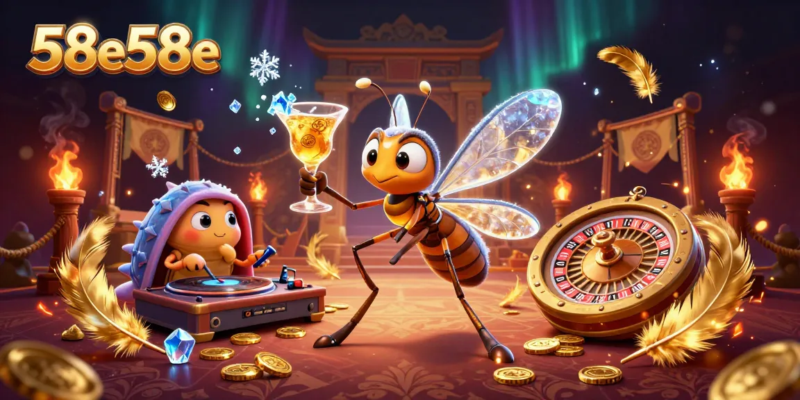 O mascote de cassino 58e58e traz vida ao jogo com um coquetel dourado em uma cena vibrante.