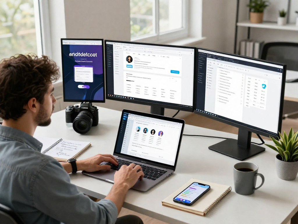 Marketer managing multiple online accounts with an antidetect browser in a modern office.