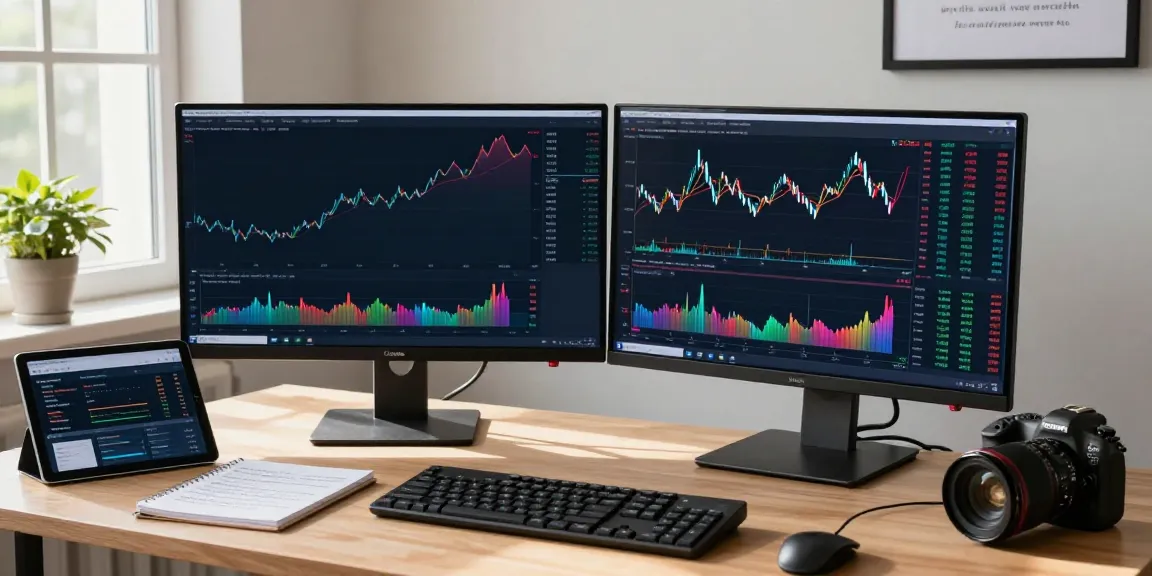 Trader using MetaTrader 5 on a dual-screen setup with charts and indicators
