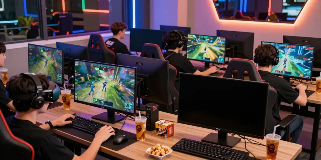 Engaged players showcasing a vibrant qqmacan login gaming experience in a modern lounge.