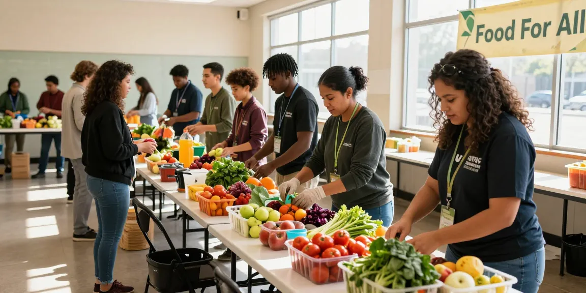 Community volunteers at springshall.org food distribution organizing fresh produce.