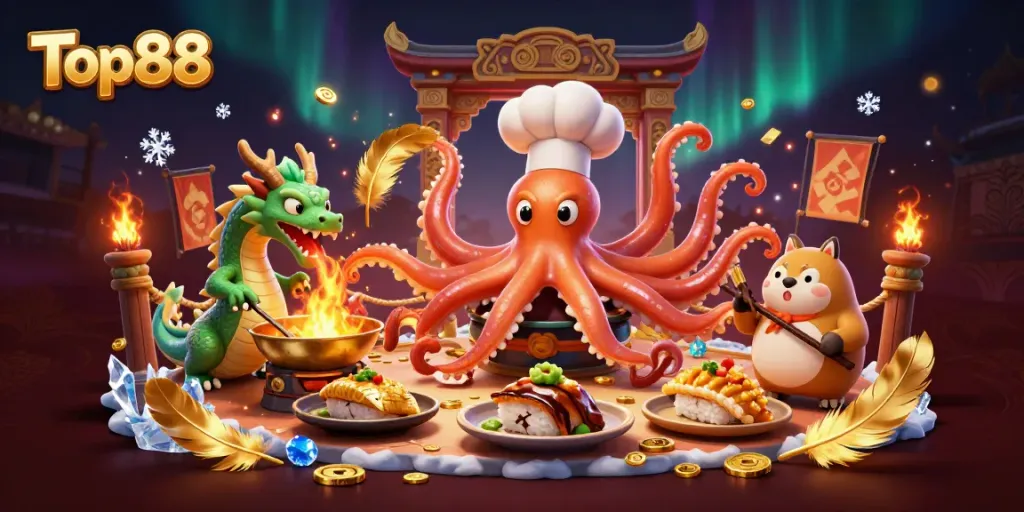Experience Top88's thrilling casino scene with vibrant characters and dynamic gameplay elements.