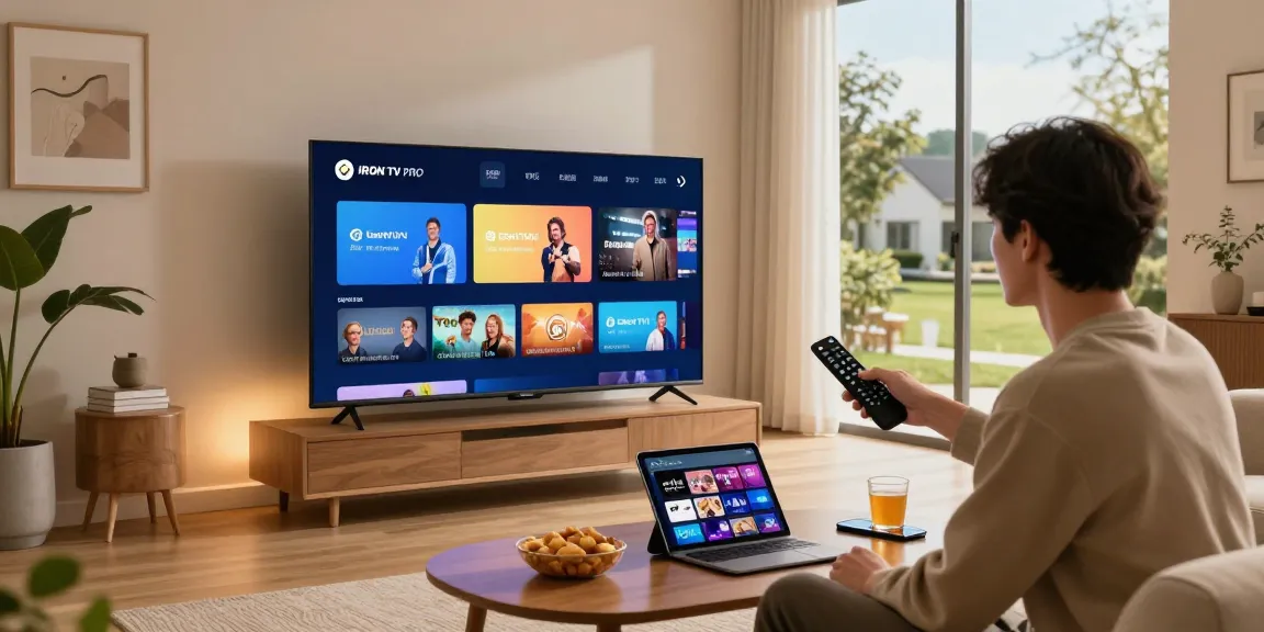 Profiter de l'application IRON TV PRO dans un salon confortable tout en diffusant du divertissement.