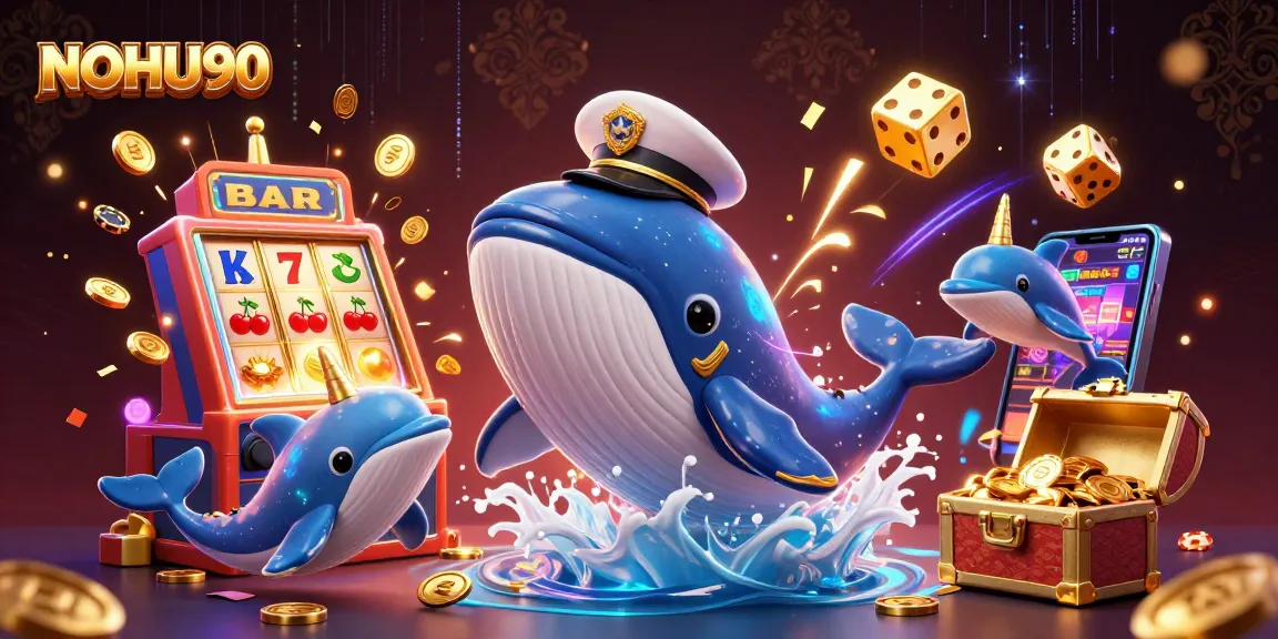 Experience thrilling jackpots with NOHU90 in a festive casino illustration filled with winning symbols.