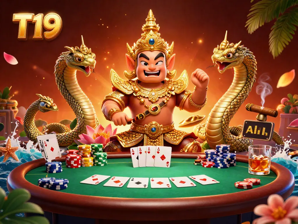 Engage in thrilling games at T19 with vibrant poker actions featuring the yaksha guardian and Naga companions.
