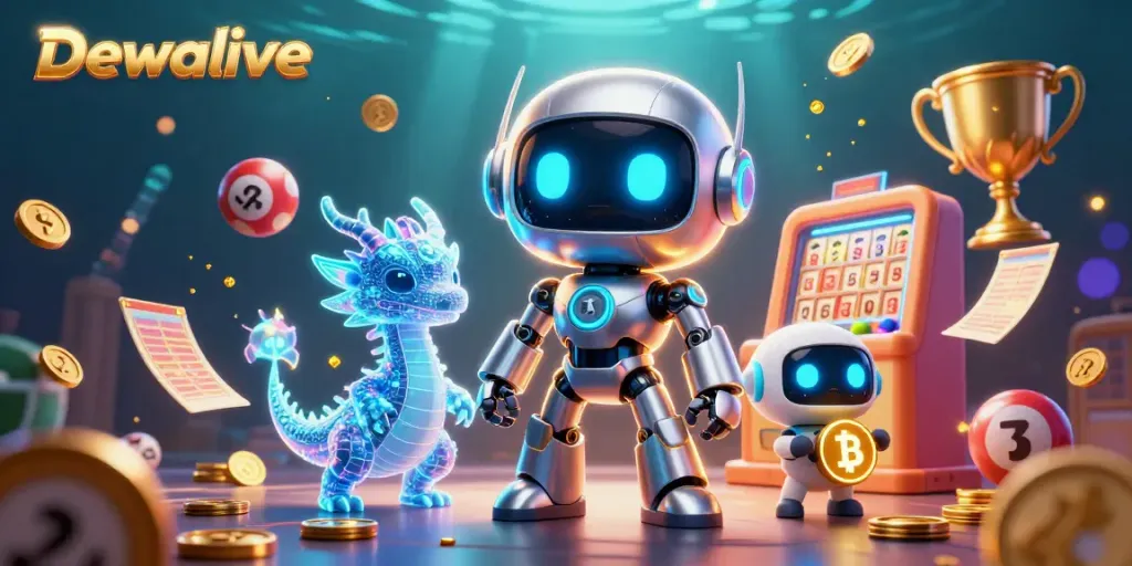 Dewalive engages players with vibrant lottery action featuring animated characters and golden elements.