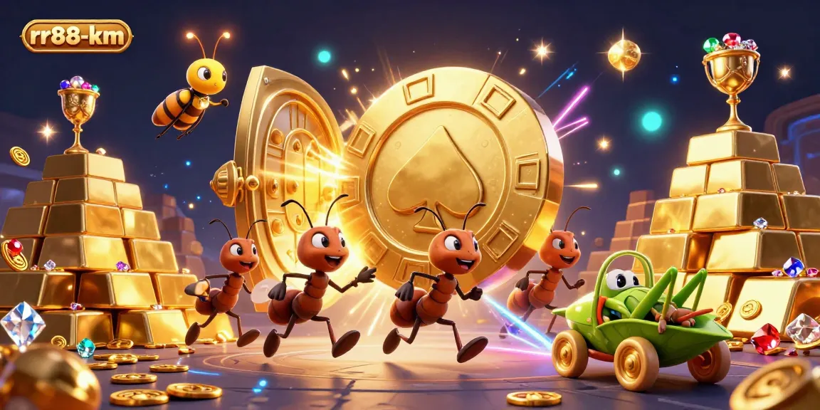 Engage with the rr88-km adventure featuring ants stealing a golden poker chip amidst a casino treasure heist.