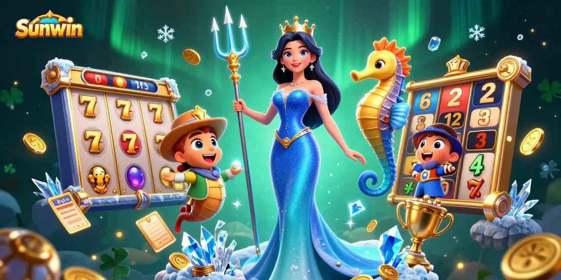 Sunwin players enjoying exciting slot games with colorful visuals and treasures.