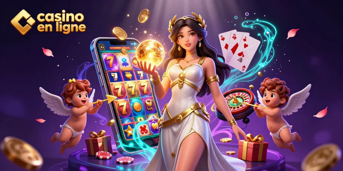 Découvrez une action de casino en ligne animée avec une déesse grecque et des chérubins de Cupidon dans une scène magique.