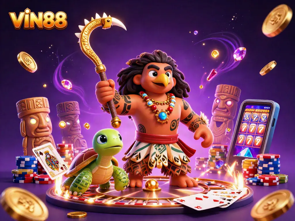 Experience thrilling entertainment with VIN88's stunning casino gameplay, showcasing vibrant characters and action.