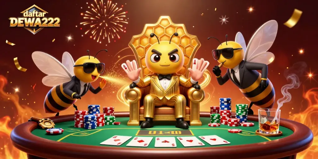 Spin to win at daftar DEWA222 with an immersive 3D casino scene featuring a bumblebee mob boss.