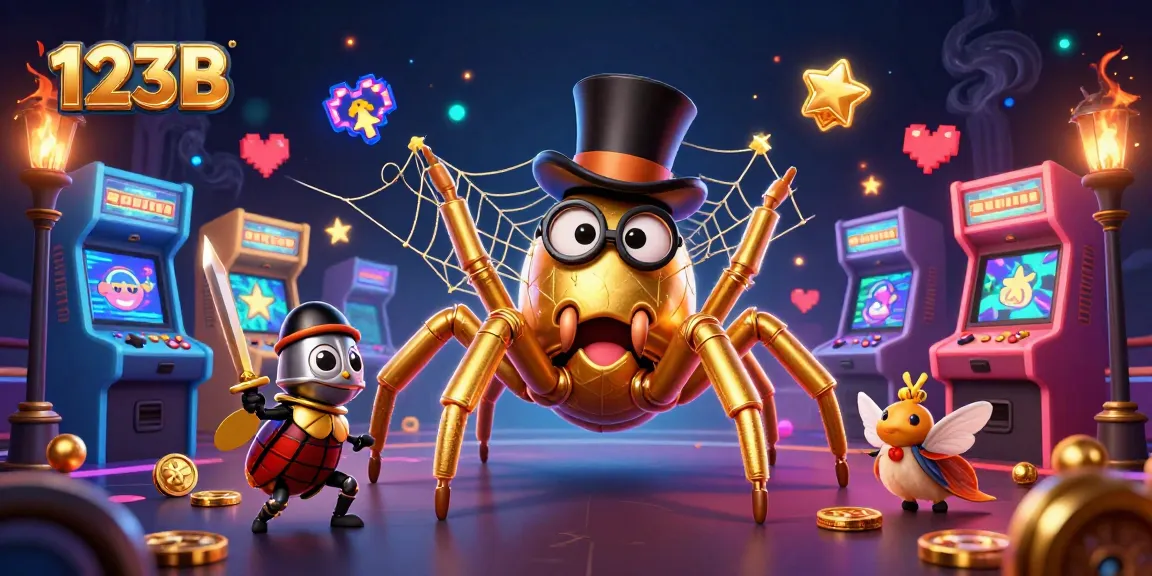 Engage with thrilling gaming experiences at 123B, featuring a vibrant casino scene with animated characters.