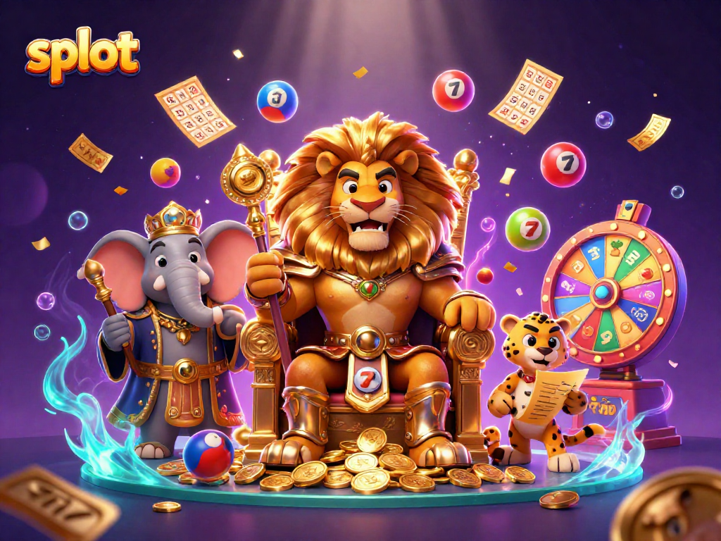 Experience the excitement of slot games with a fierce lion king amidst vibrant symbols and gaming elements.