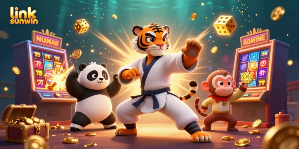 Win big with the dynamic link sunwin scene featuring a kung fu tiger, panda, and monkey in action!