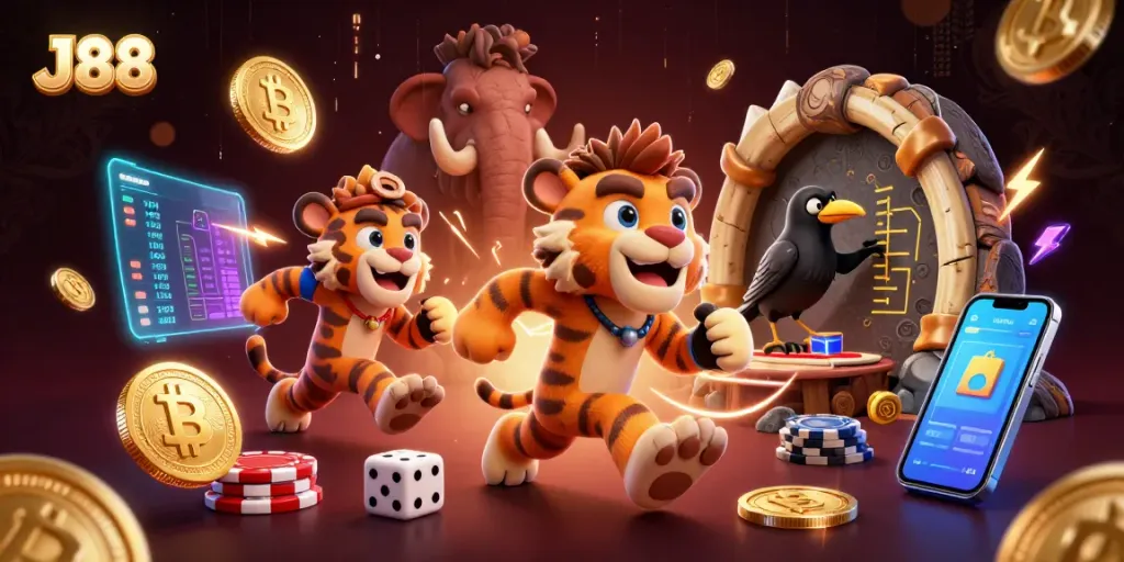 Experience J88's thrilling gameplay in a vibrant prehistoric casino setting.