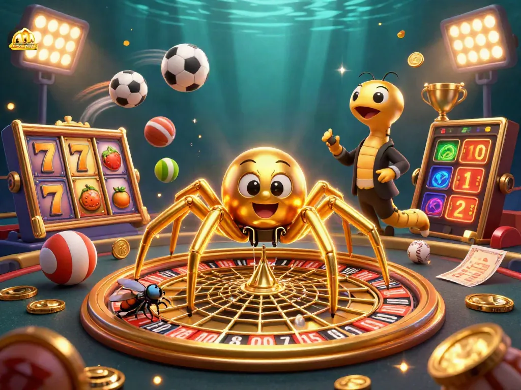 man88 engages players at a slot machine with dazzling colorful symbols and a nervous fly betting.