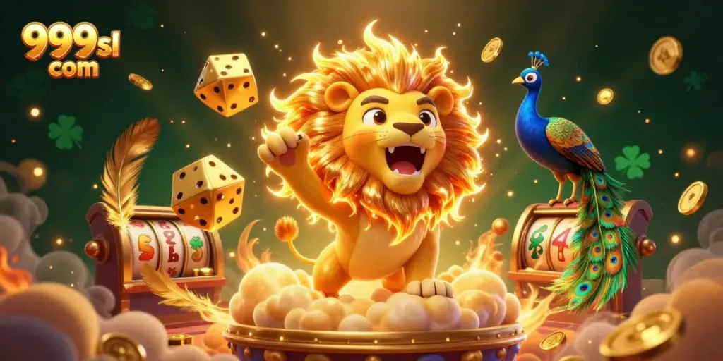 Experience thrilling moments with the 999sl com lion and golden dice in a vibrant casino setting.