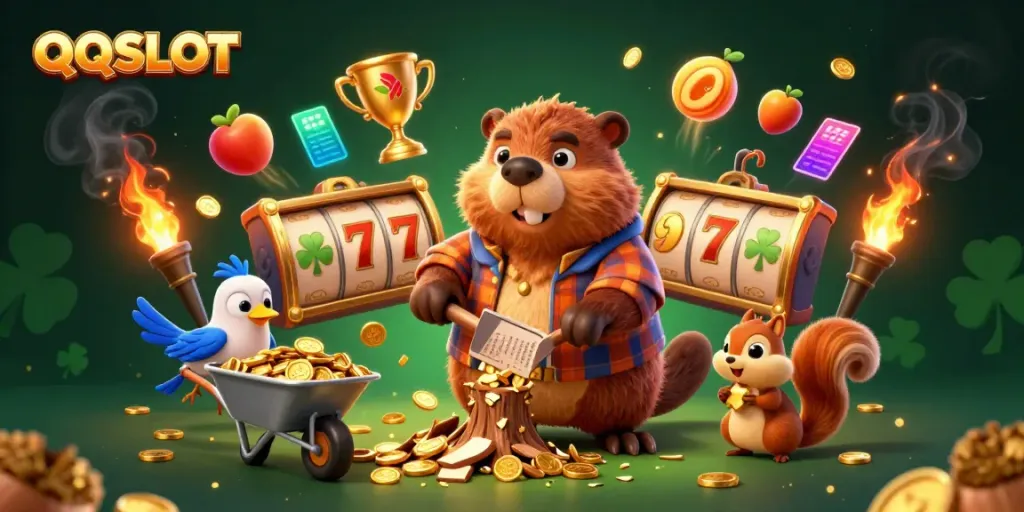 Chop coins with QQSLOT and celebrate wins in this vibrant 3D casino scene.
