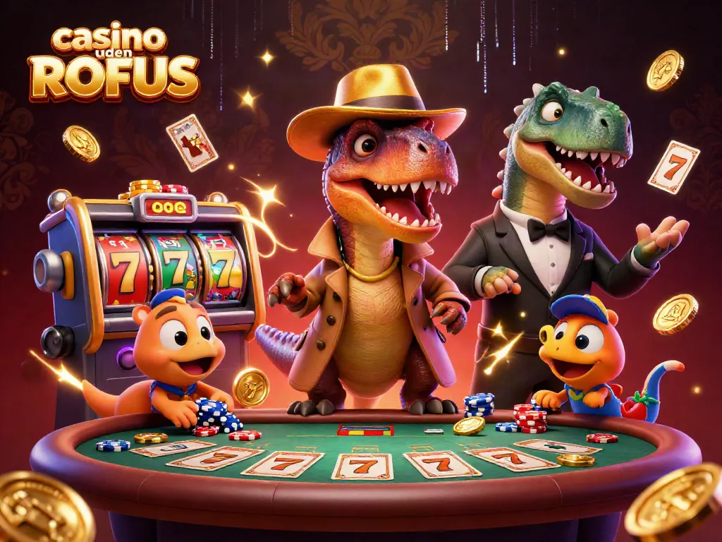 Engage with the thrilling world of casino uden ROFUS featuring a cartoon velociraptor card counter.