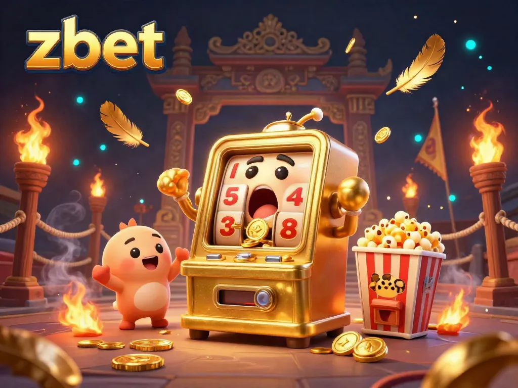 Experience zbet's exhilarating slot machine jackpot celebration with animated characters and golden bursts!