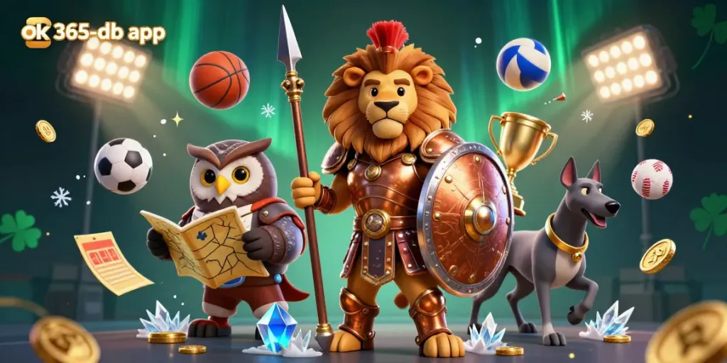 Engage with the exciting world of the ok365-db app featuring dynamic casino elements and characters in a rich 3D illustration.
