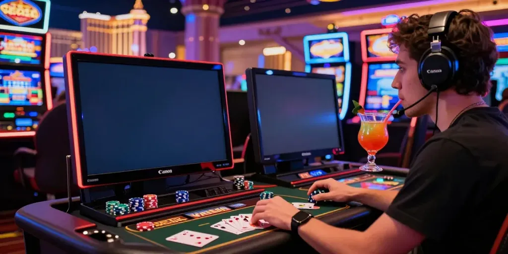 Immersive gaming experience with Vegas88 slots under neon lights.