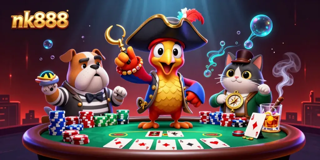 Engage in thrilling gameplay at nk888 with vibrant 3D casino characters and rich poker elements.