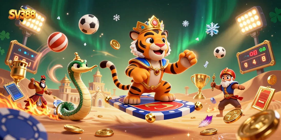 Experience the excitement of SV388 with dynamic cockfighting and sports betting elements in a dazzling 3D illustration.