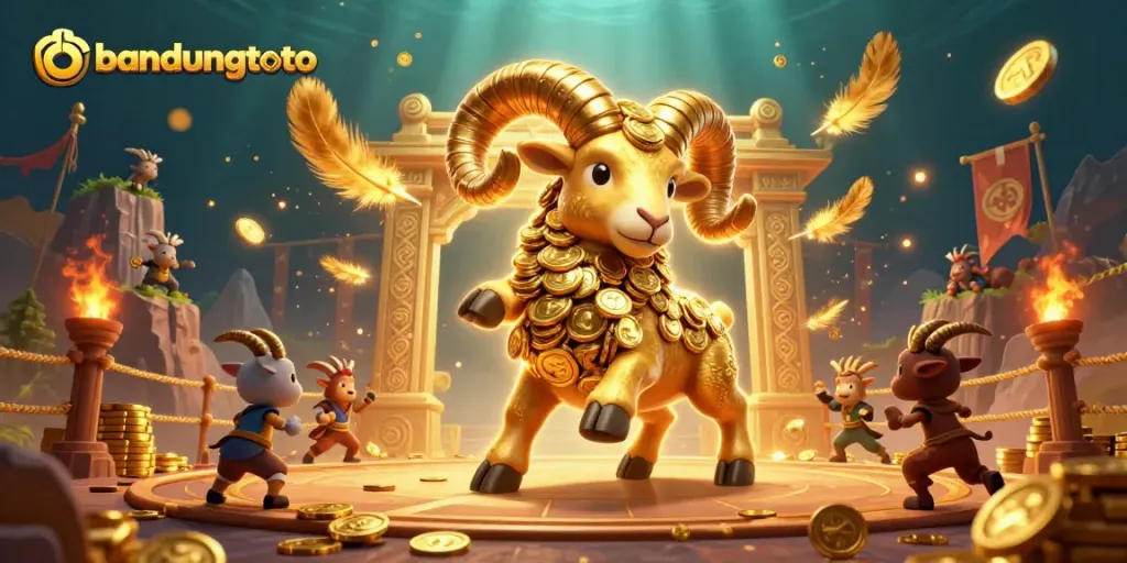 Engage with the exciting world of bandungtoto, featuring a golden ram amidst dynamic gambling elements.
