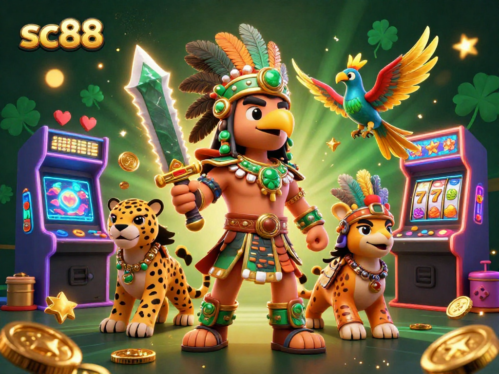 Engage in thrilling slots at sc88 with dynamic gaming visuals featuring 3D Aztec warriors.