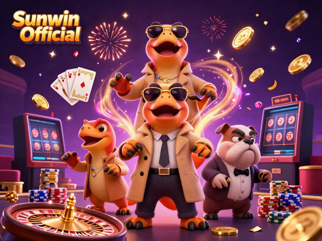 Enjoy the vibrant atmosphere of Sunwin Official as three raptors humorously attempt to enter a casino lounge.