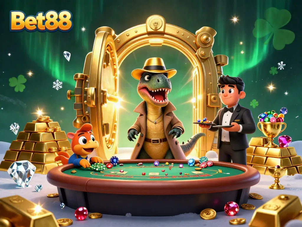 Experience the excitement of Bet88 with a velociraptor card counter in action at a blackjack table!