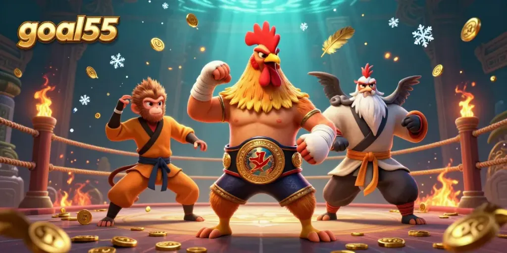 Permainan menegangkan di goal55 dengan ayam Muay Thai dan karakter bertarung lainnya di arena judi.
