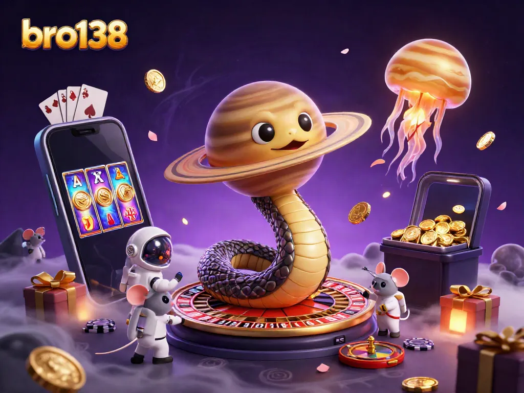 Experience the excitement of bro138 with dynamic gaming elements in a vibrant 3D scene.