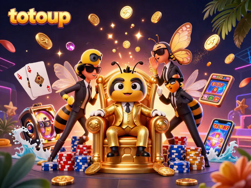 Experience thrilling wins with totoup in a vibrant casino scene featuring dynamic 3D elements.
