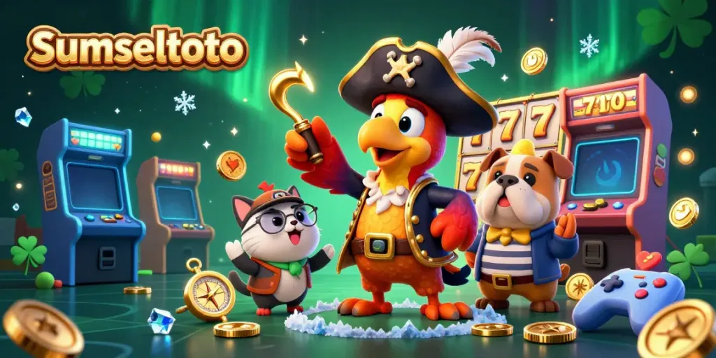 Experience exciting slots and bonuses with sumseltoto in this vibrant 3D casino scene.